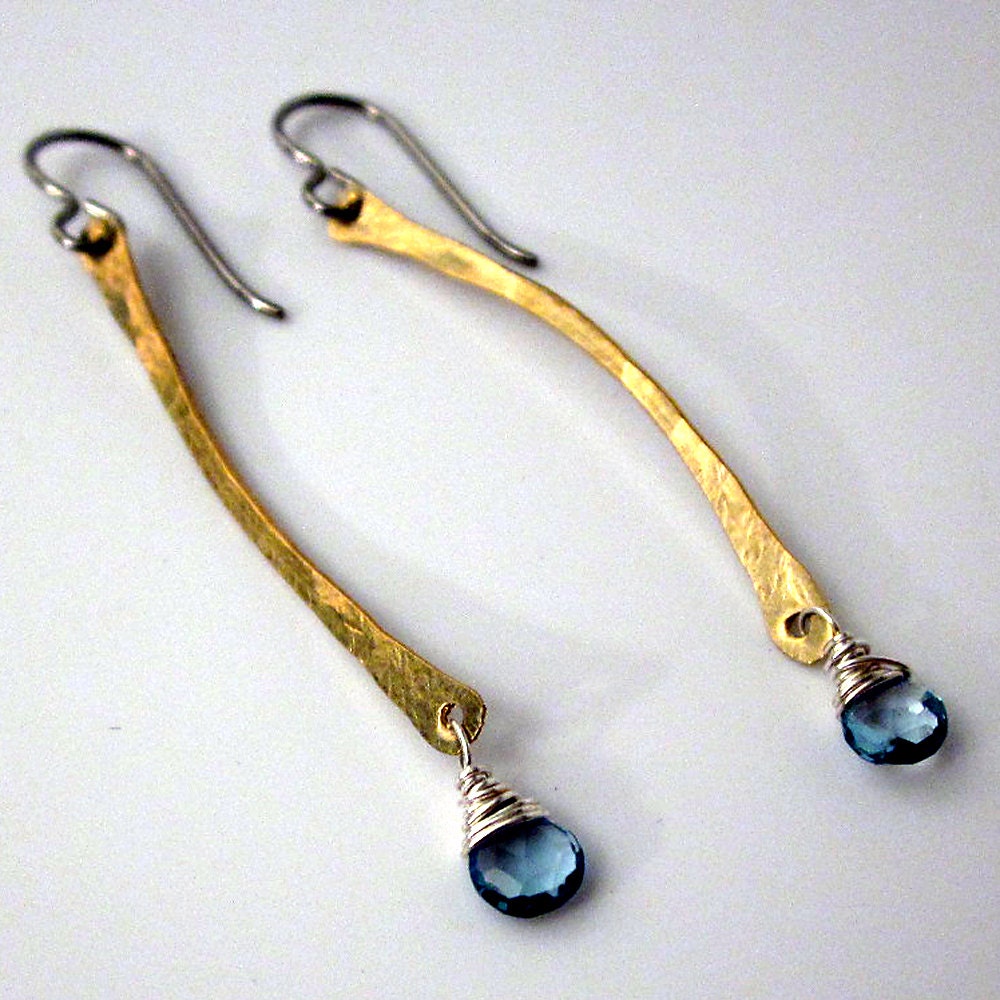 london blue topaz gold stick earrings