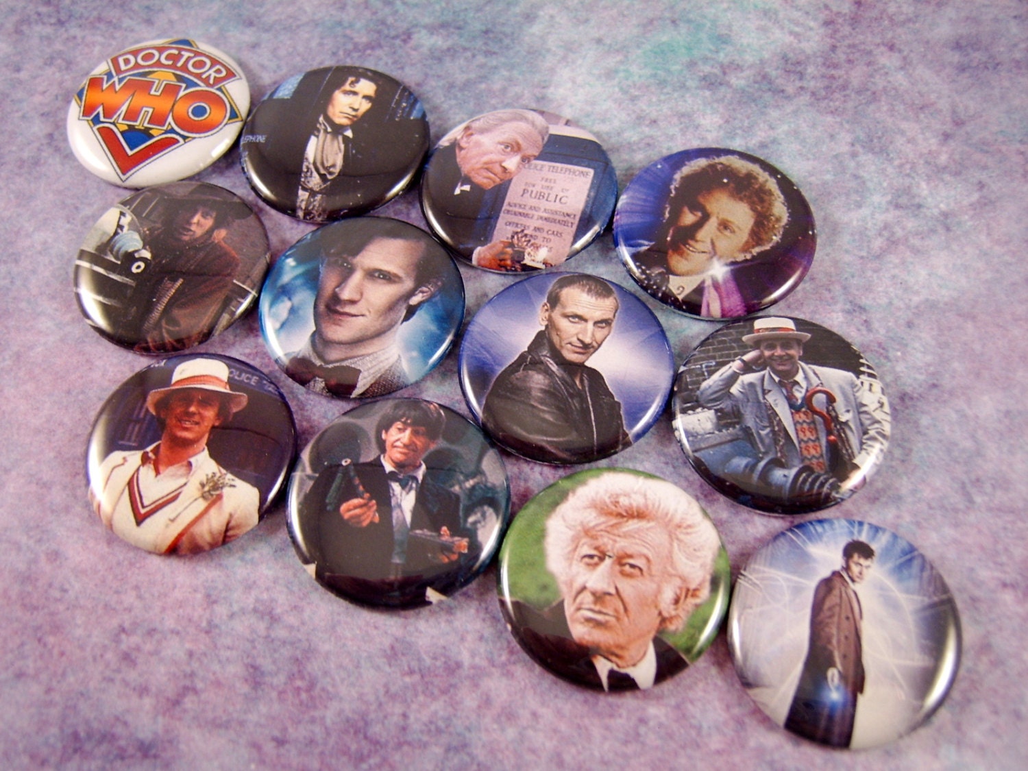1" Flat Back Dr. Who Buttons, 12 Count, Doctors Series