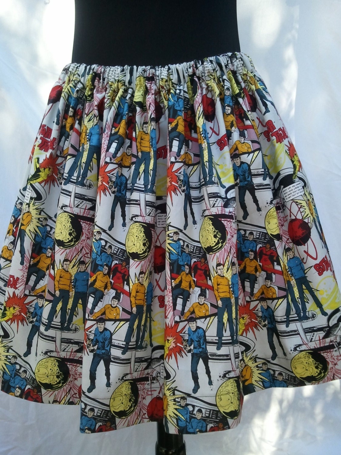 Women's Full Skirt Made From Star Trek Comic Fabric - Spock, Captain Kirk Trekkie Trekker Ready to Ship