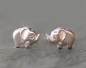 Elephant Stud Earrings in Sterling Silver with Diamonds