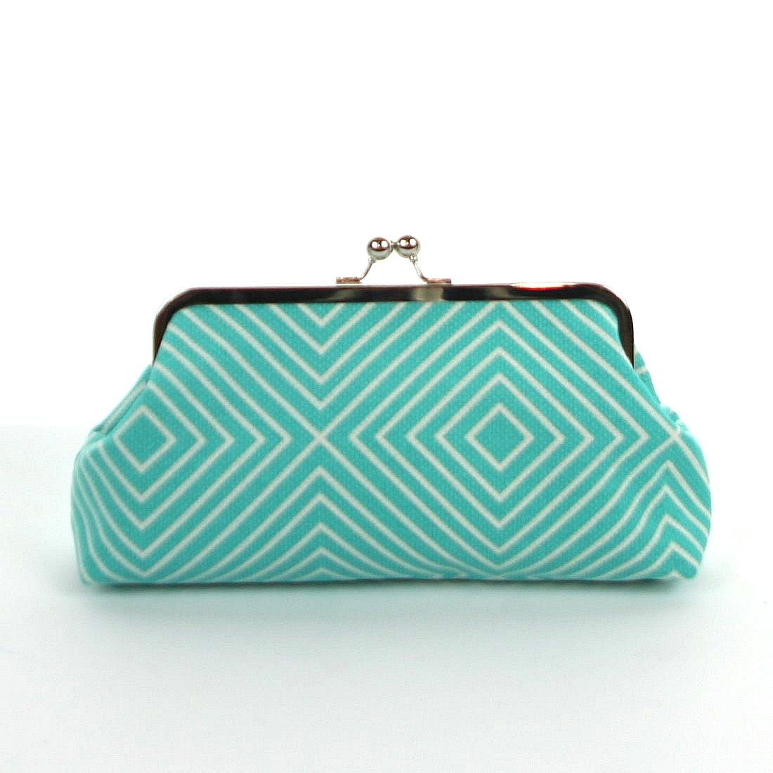Clutch Purse, Bridesmaid Gift, Wedding Purse, Turquoise Aqua Diamonds