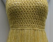 crochet Fringe halter top, 70's fashion Yellow fringe retro halter top, festival clothing, beachwear, boho