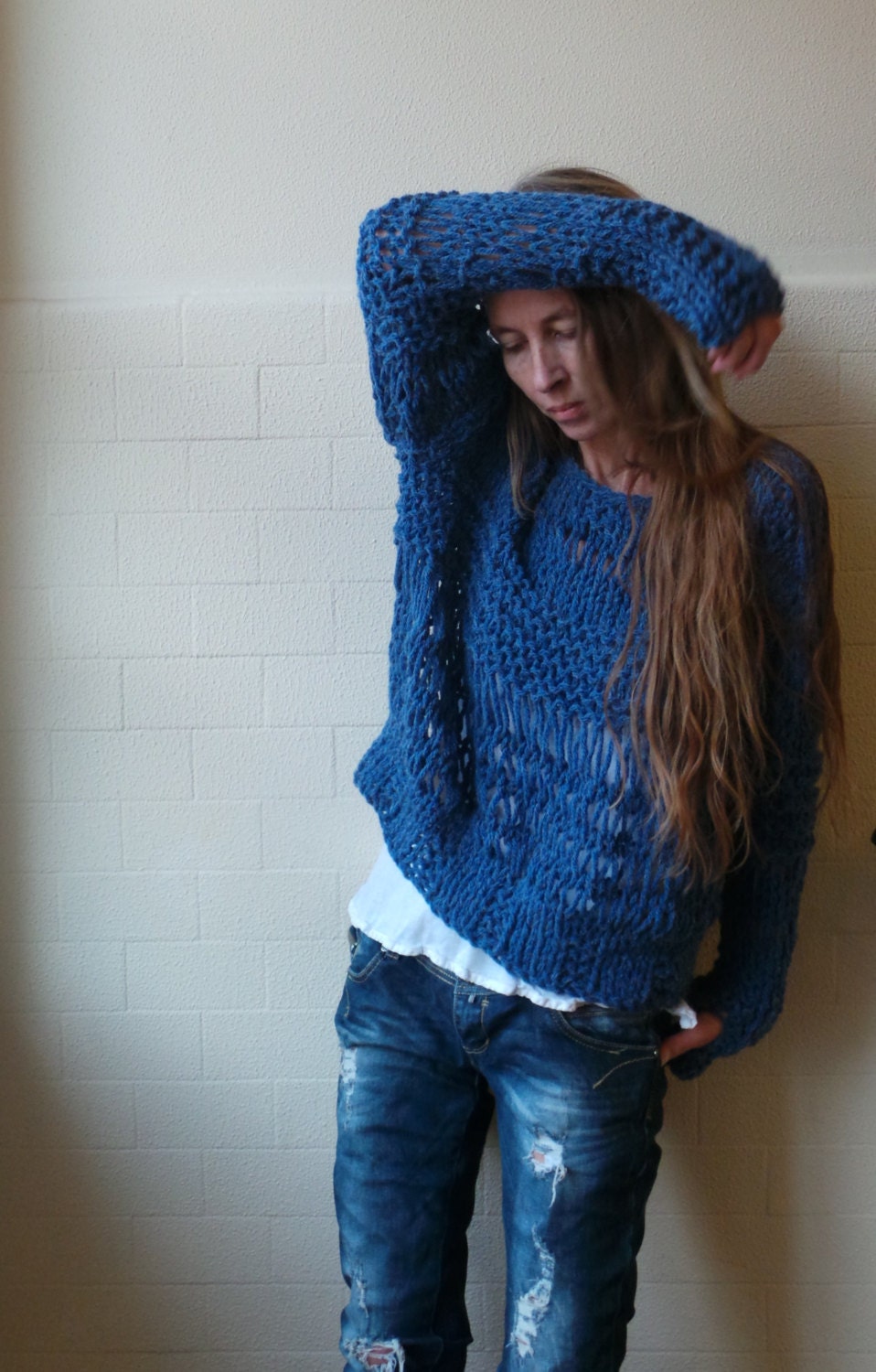 Dusky blue oversized grunge chunky sweater