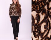 60s Blouse / Velvet and Silk Textured Top / sz Medium