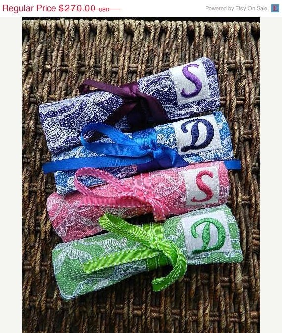 25% OFF Bridal Sale Bridesmaids Gifts Lace Jewelry Rolls Organizers Wallet with Monogram Set of 9 Choose Your Own Color Combo with Free Shi