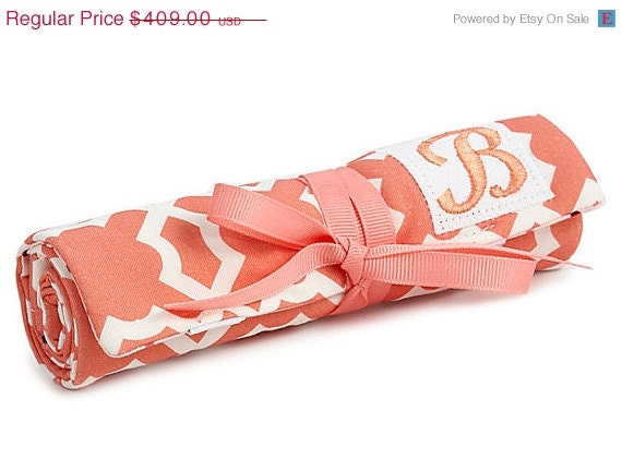 25% OFF Bridal Sale Custom for Valarie Set of 13 Hostess Personalized Gift Idea: Geo Tile Monogram Jewelry Roll FREE SHIPPING