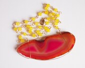 Citrus Pink banded agate pendant with chain of Lemon Jade necklace
