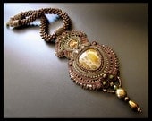 Enchanted Forest - Soutache Necklace in Dark Bronze, Brown & Dark Green OOAK