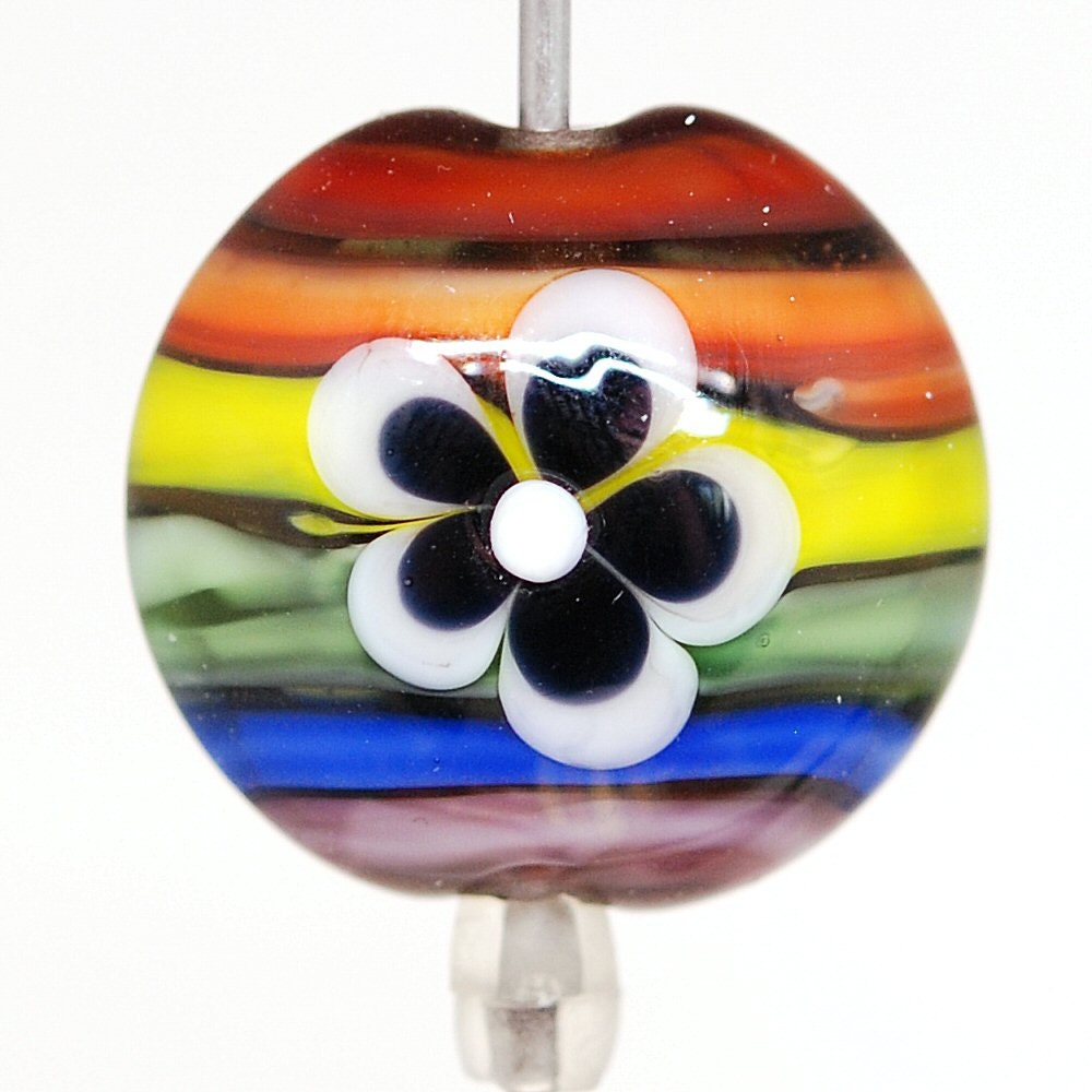 Rainbow Striped Lampwork Glass Bead - Flower Power