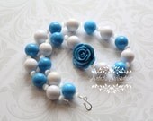 Blue Moon - Blue and White Chunky Necklace with Blue Rose - Couture Photo Prop