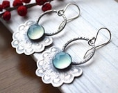 Lace Earrings in Sterling Silver and Aqua Chalcedony - Ornate Textured Dangles Modern Metalwork