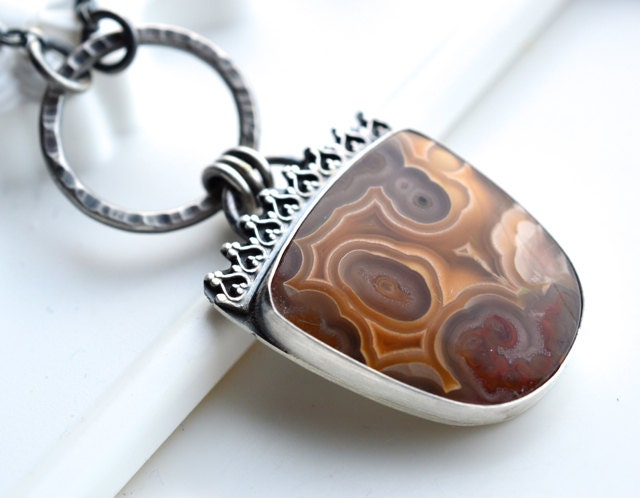 One of a Kind, Necklace, Agua Nueva Agate, Boho, Recycled Silver, Pendant, Handmade, Oxidized Finish, Metalwork