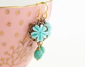 Aqua Earrings, Flower Earrings, Pale Aqua, Pretty Feminine Earrings, Drop Earrings, Floral Accessories