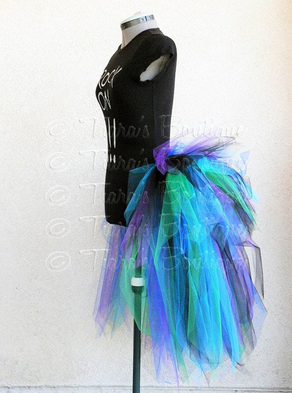 Peacock Pixie Bustle - Women's 3 Tiered Tutu Bustle - Up to 30" long - Halloween Costume Skirt