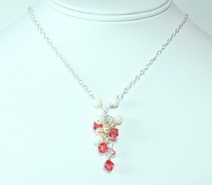 Coral, Blush & Cream Chandelier Pendant Necklace, Bridesmaids, poppy, tangerine, orange, terra cotta, mango, peach, persimmon, salmon