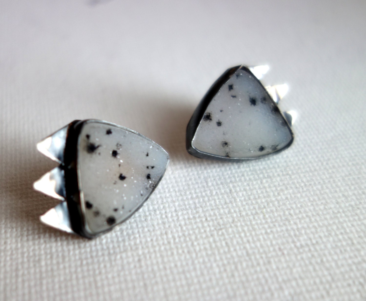 Natural Handmade Dalmatian Drusy Earrings in Sterling Silver