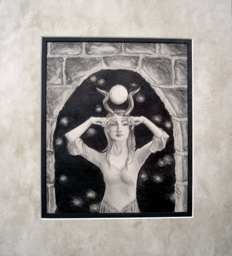 SALE ORIGINAL Drawing Isis Goddess Fantasy Art Portrait