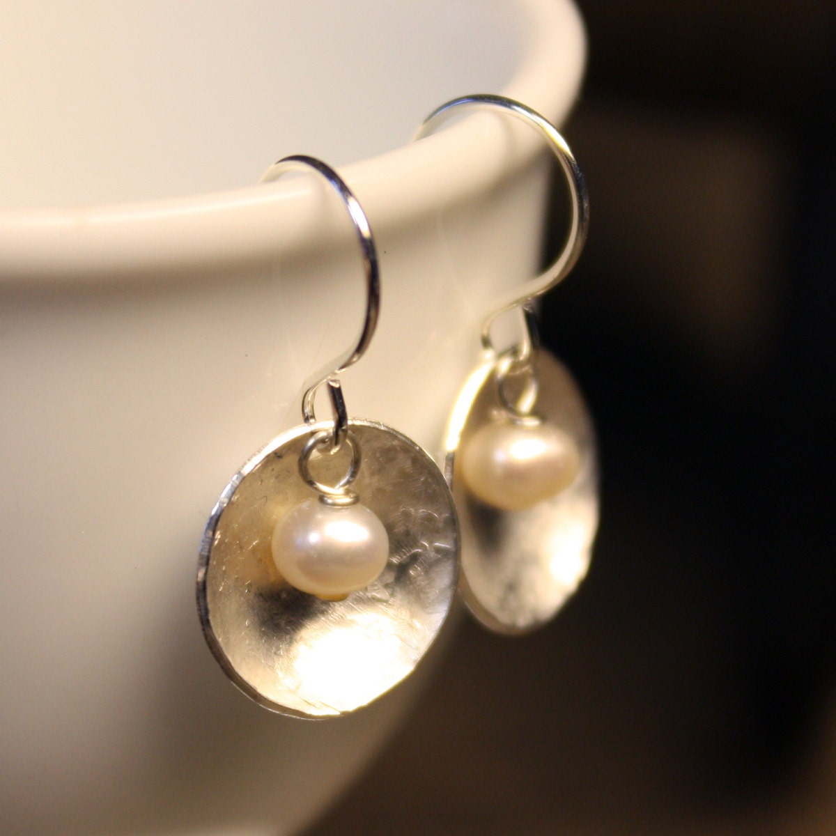 Sterling Silver Dome Earrings - White Pearls