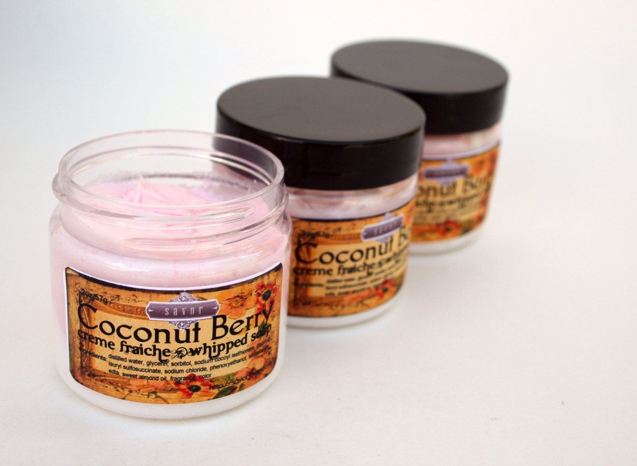 Coconut Berry 2 oz Mini Creme Fraiche Whipped Soap Trial Sample Size VEGAN