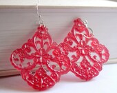 Cotton Candy Pink Lucite Flower Dangle earrings Free USA Shipping