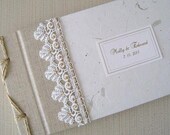 Rustic Wedding Guest Book or Photo Album Natural LInen, Wildflower White Beaded Lace, Shabby Chic, Cottage Wedding, Personalized