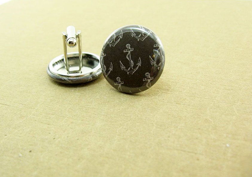Nautical Anchor Cufflinks - brown and white - 1 inch buttons