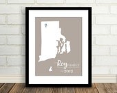 Housewarming Gift  : Personalized Location and State Map Custom Modern Art Print - 8x10 / Rhode Island - Any State or Country Available