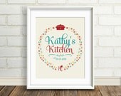 Kitchen Art : Mother's Day Present - Personalized Modern Folk Art Kitchen Print - 8x10 / Custom Cook Poster - Housewarming Gift