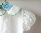 Little Girls White Vintage Shirt Peter Pan Collar Green Trimming 18 months