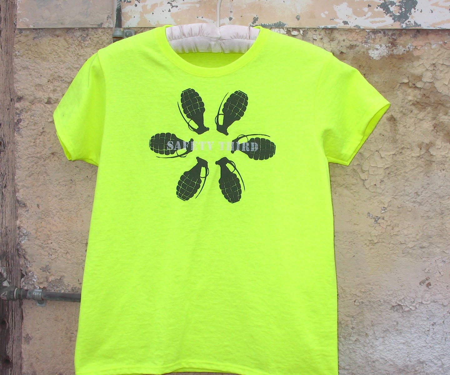Grenade Flower Safety third tshirt on Neon Yellow womens tshirt XS to XXL plus size Burning Man safety 3rd shirt
