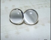 White Cats Eye Stud Post Earrings, Silver Studs, 12mm Earrings, Bridal Studs