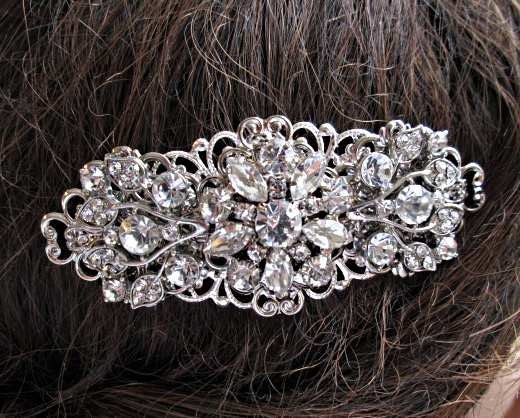 Wedding Hair- Comb or Barrette- Rhinestone Hair Piece-Wedding Hair Accessory- Swarovski flowers, Leaves and Vines
