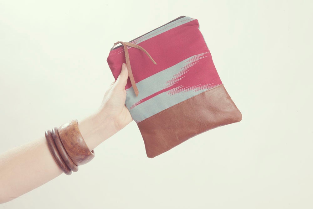 GEOMETRIC CLUTCH. Chevron Pouch. Arrow Clutch. Fuscia bag. Teal Blue. Leather Pouch.