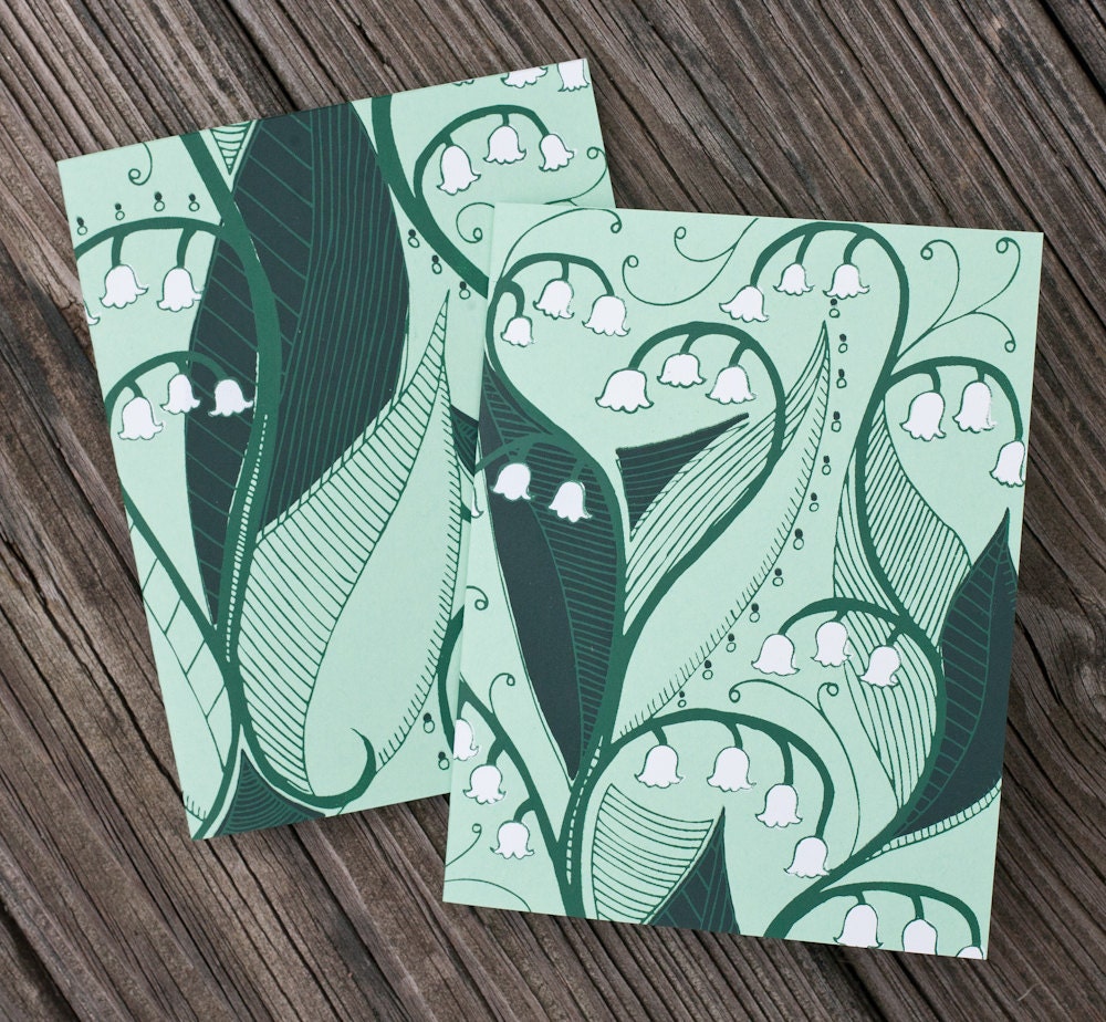 lily of the valley flower cards silkscreen stationery