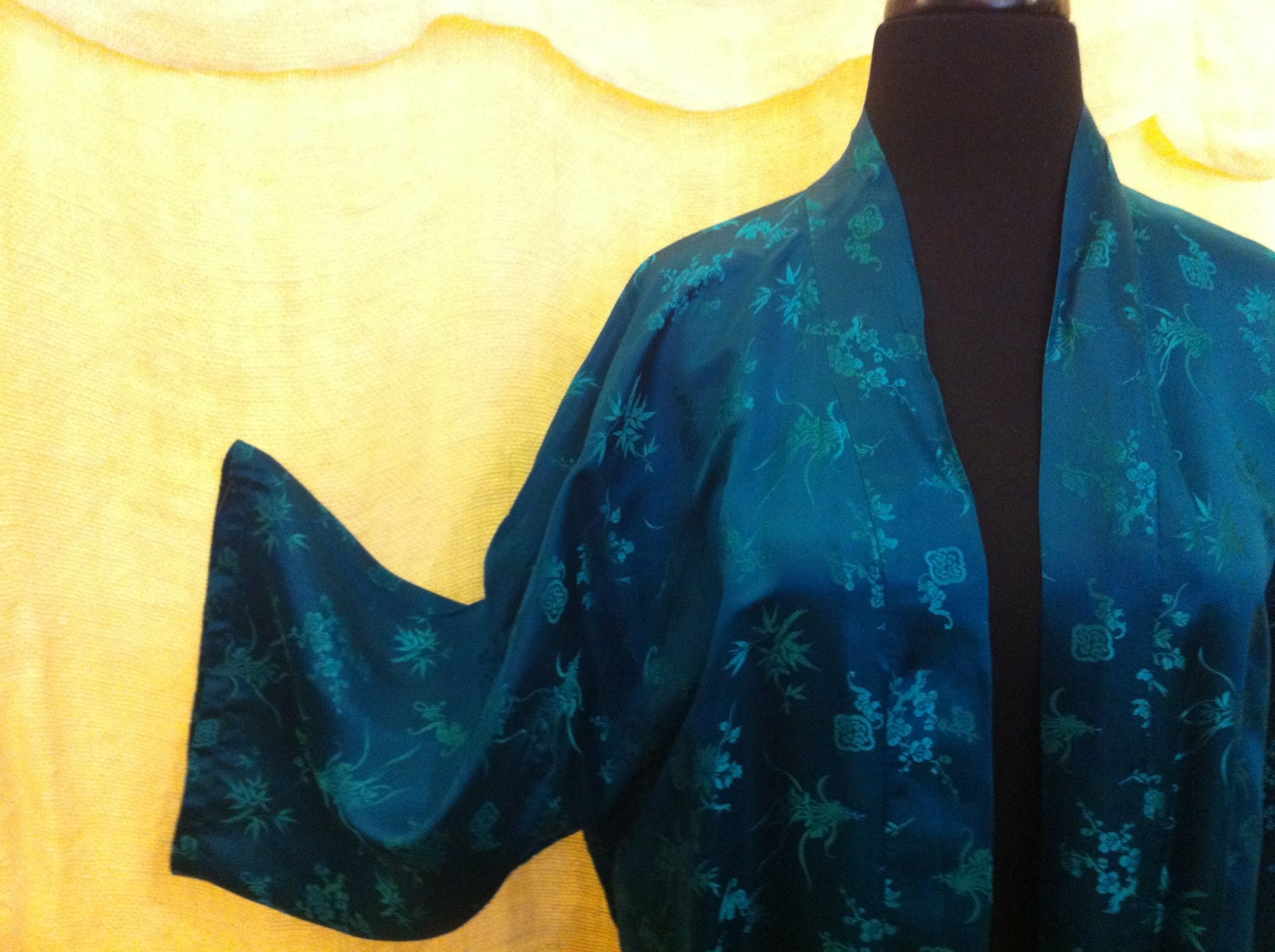 Teal Silk Kimono Robe- Stunning Vintage Chinese Robe