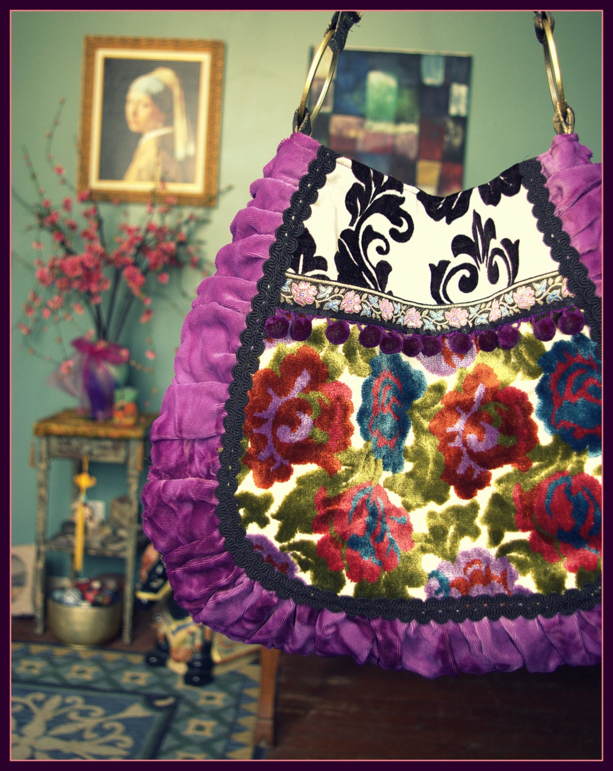 Pretty purple velvet gypsy bag