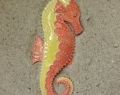Seahorse decor..ornament...citrus yellow and orange with paisley design porcelain ceramic