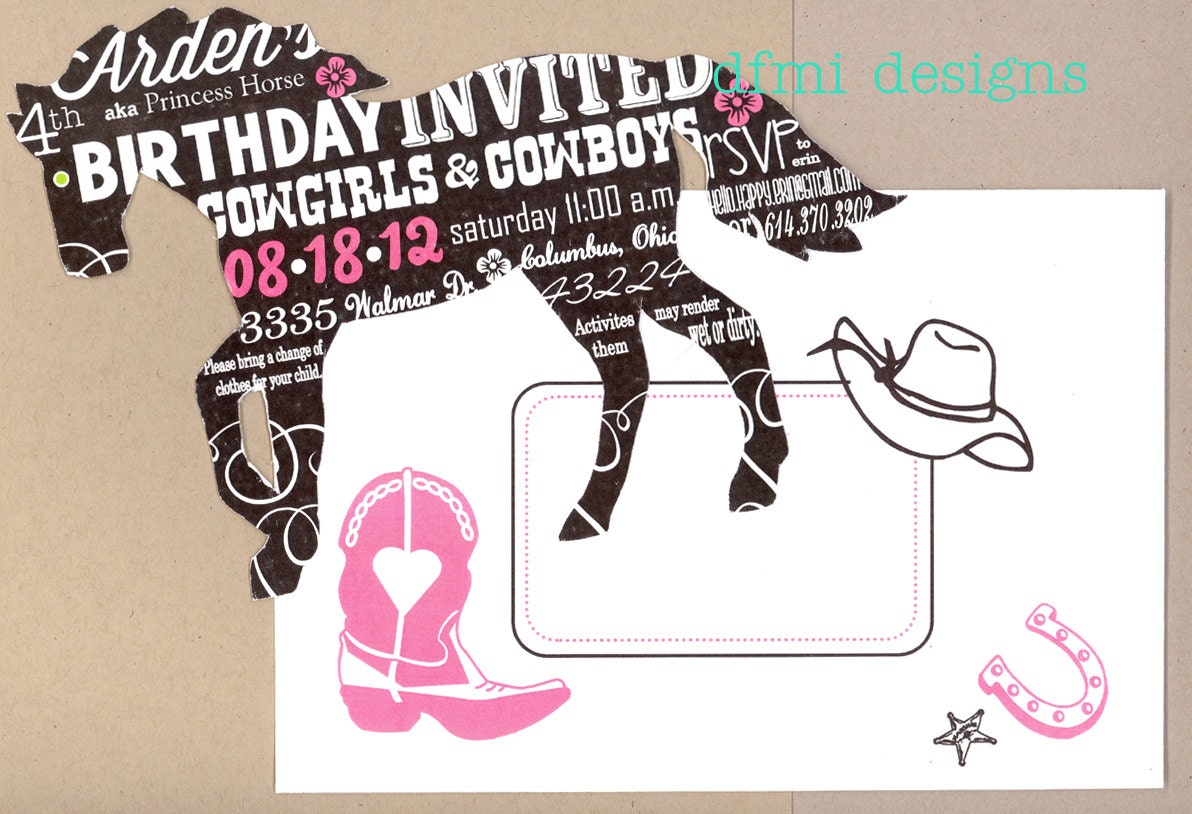 HORSING AROUND  cut out horse party invitation for cowboys and cowgirls Set of 10