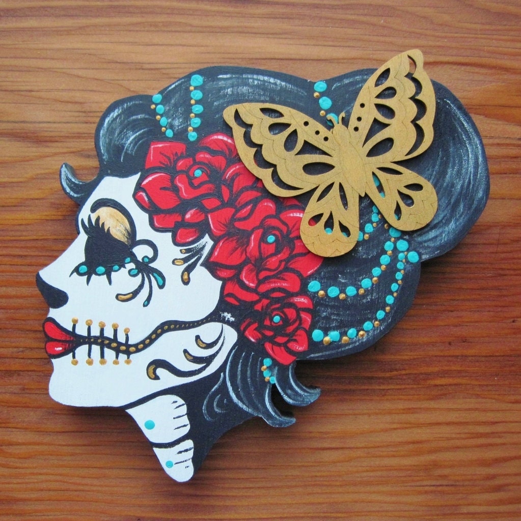 Day of the Dead Art SUGAR SKULL La Catrina Painting Wall Hanging