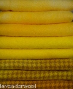 1/2 Yard Yellow Hand  Dyed Wool Collection for Primitive Rug Hooking, Penny Rugs, Applique