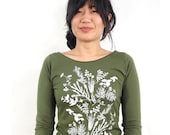 Olive 3/4 Sleeve Tee with Herb Garden Print