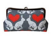 Rabbits and red hearts clutch purse