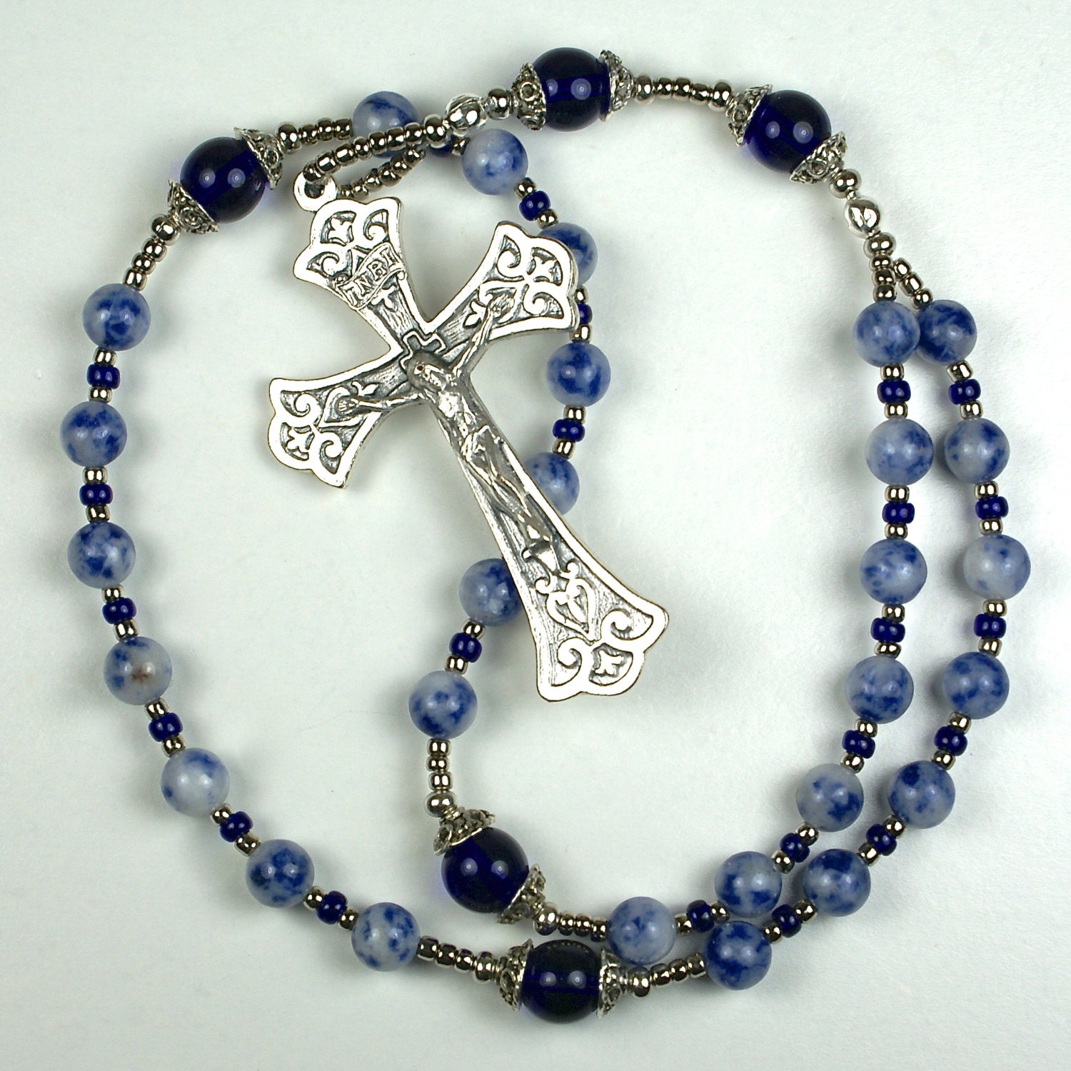 Handmade Anglican Rosary Prayer Beads In Cobalt By Prayerbedes