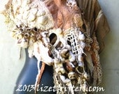 White Beige Nuno Felt Shawl - Beach Treasures Shells Barnacles Waves Foam Rocks Sand - Spring Summer Shawl