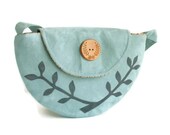 Semi Circle Purse - Handmade  Applique - Robin's Egg Blue Faux Suede - VEGAN