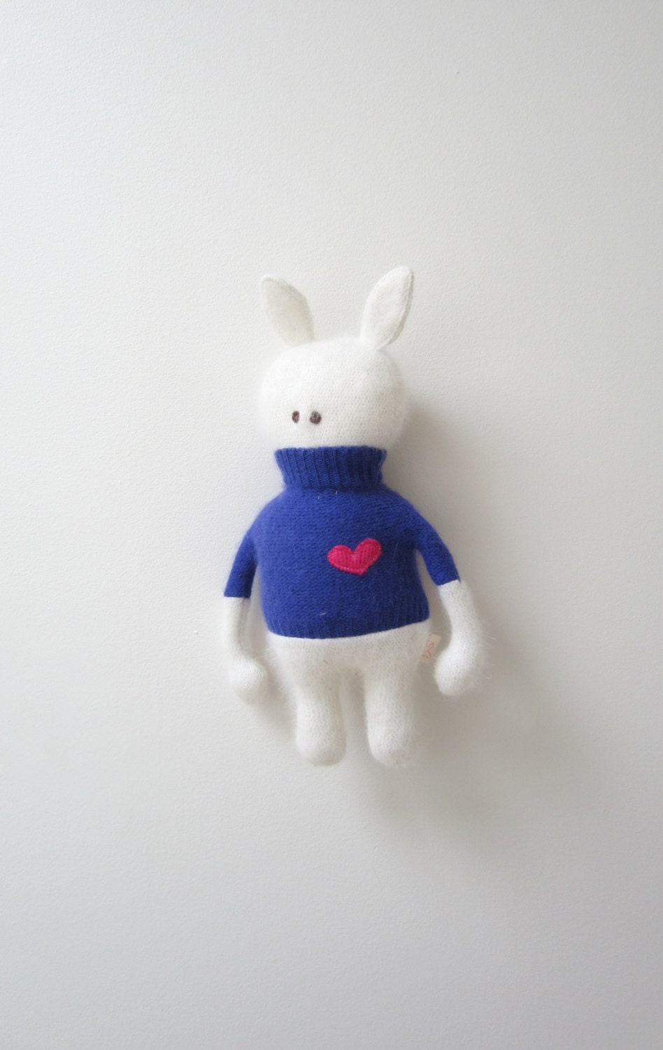 Bonie Critter Bunny OOAK doll eco friendly upcycled wool sweater white purple soft angora collectors item