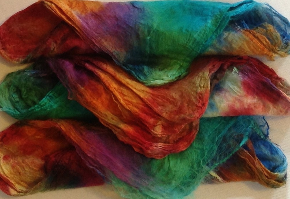 Hand Dyed Mawata mulberry Silk Hankies 10g India