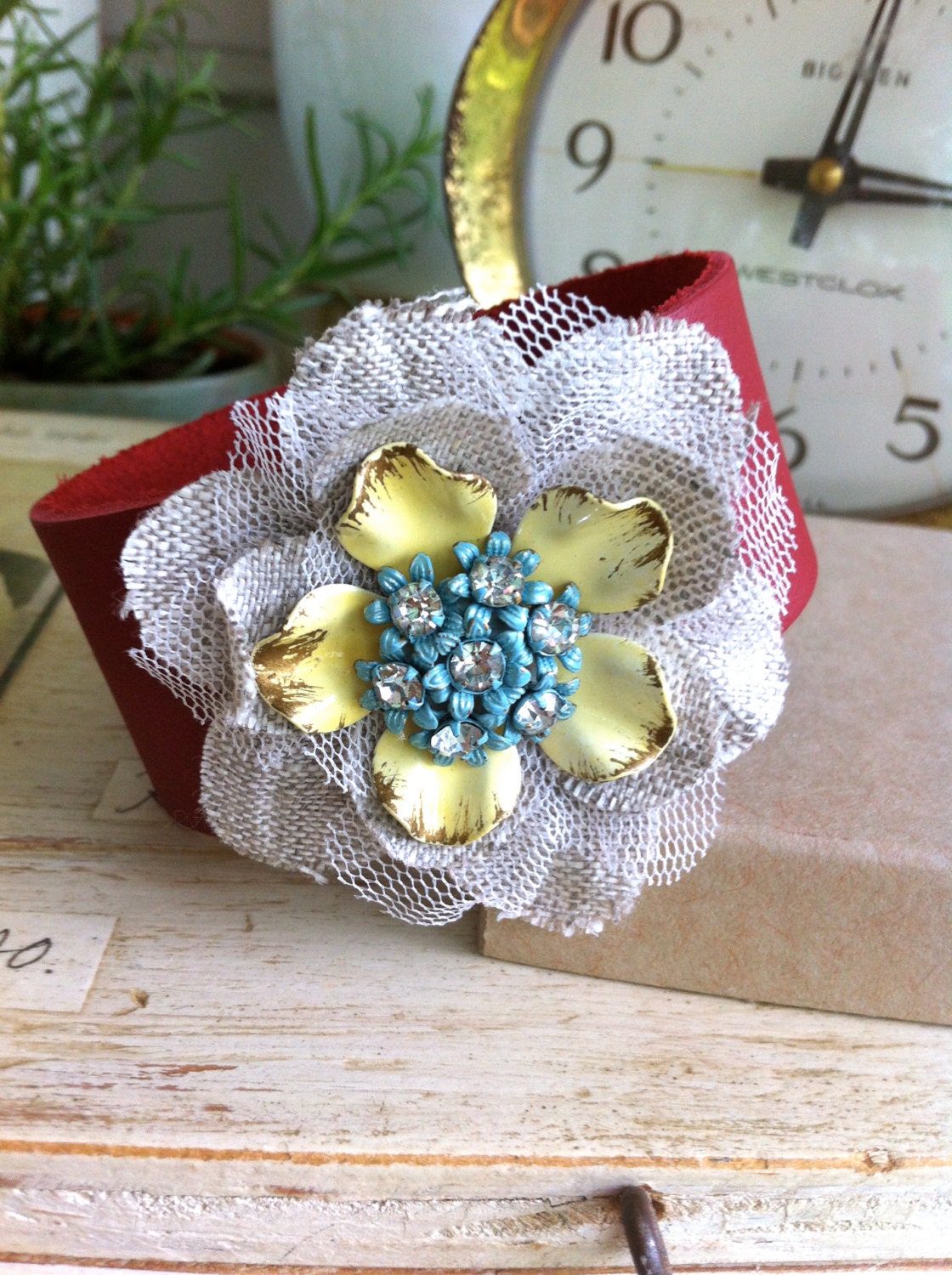 Summer Bloom. Leather floral cuff. Tiedupmemories