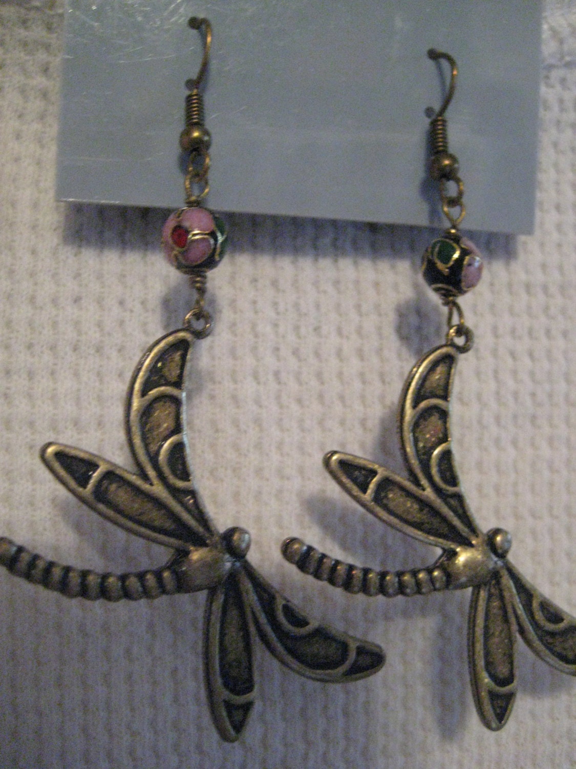 Dragonfly Earrings with Cloisonne Bead by Sandy