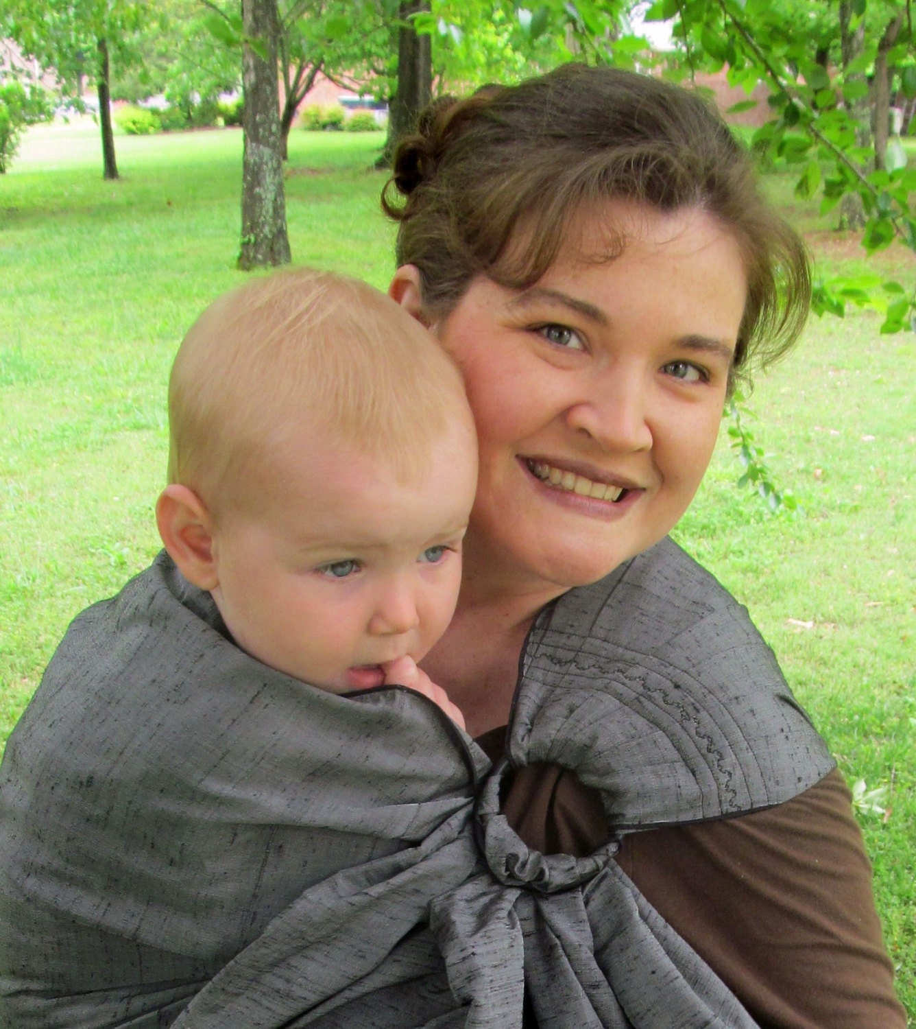 Silk Ring Sling Baby Carrier - Pure Dupioni in Charcoal Gray - DVD